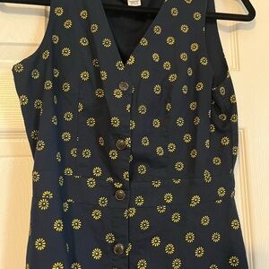 J. Crew Navy Blue Sleeveless Dress with Yellow Floral Pattern